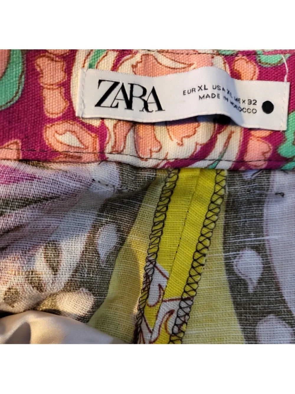 Zara Multicolor boho maximalist print linen blend pants XL